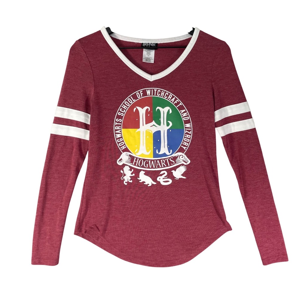 Harry Potter Hogwarts Crest Shirt‎ Womens XS Red Long Sleeve Graphic Top